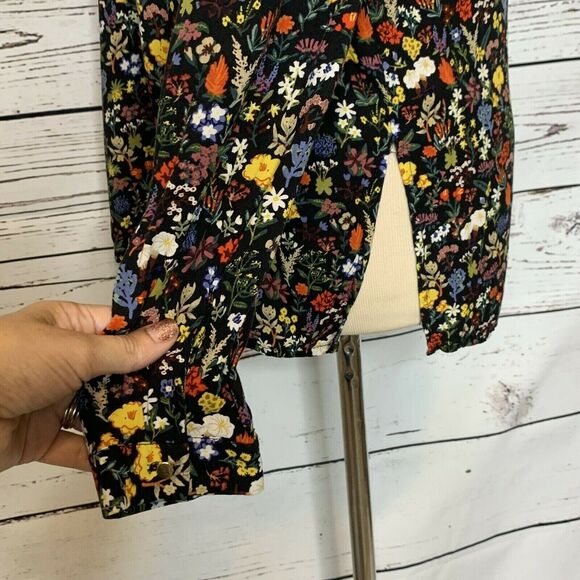 Zara Basics Black Floral Long Sleeves Button Down Blouse Size XS - Picture 5 of 11